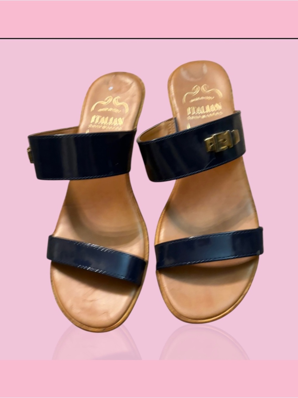 Italian Shoemakers Black and Tan Double-Strap Slide Sandals